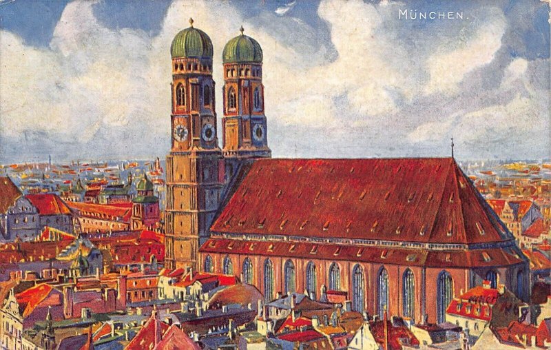 L324 Germany Munich Frauenkirche Church painting vintage postcard