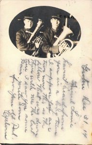 RPPC Real Photo, Horn Playing Band Members, 1914, Groton NY, Old Postcard