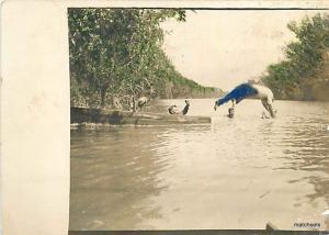 Circa 1915 Hand tinted man diving in water Trimmed RPPC 2035 POSTCARD