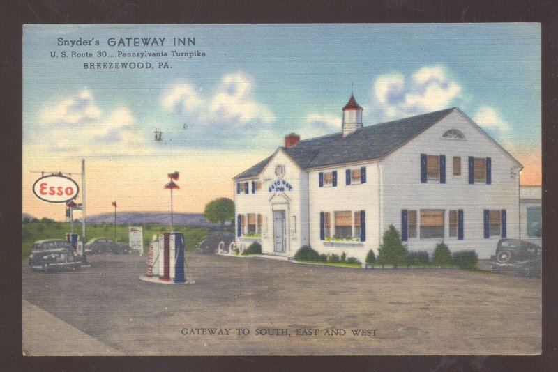 BREEZEWOOD PENNSYLVANIA PA. SNYDER'S GATEWAY INN GAS STATION POSTCARD