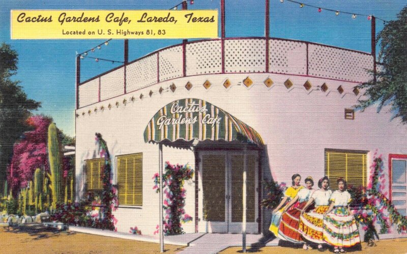Linen Postcard Cactus Gardens Cafe in Laredo, Texas~129721