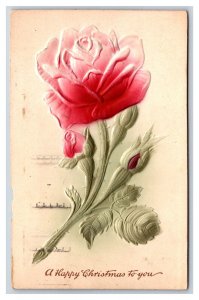 Merry Christmas Airbrushed Rose High Relief Embossed DB Postcard Y9