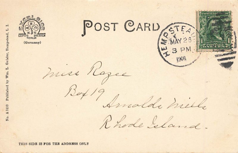 Hempstead Long Island NY Tree Lined Street in 1908. Postcard 