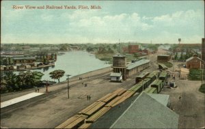 Flint MI River View & Railroad Yards c1910 Postcard