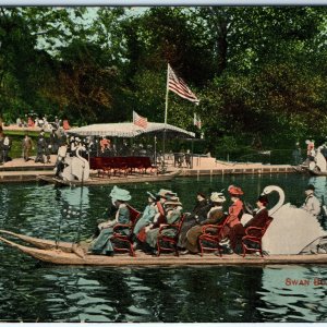 c1910s Boston, MA Swan Boat on Lake Public Garden Postcard Lovely Park A117