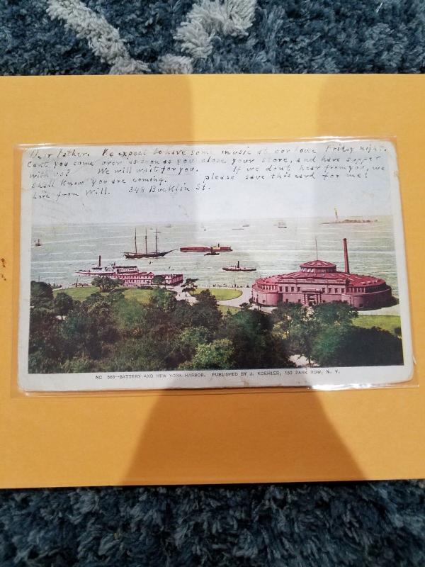 Antique Postcard, Battery and New York Harbor