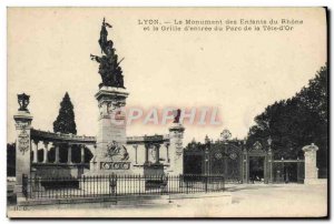 Old Postcard Lyon Rhone Monument Children and grille & # 39entree the park Te...