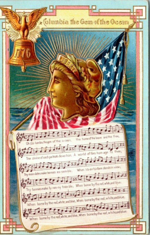 Winsch  1911 Patriotic Song / Music Postcard Columbia the Gem of the Ocean- A20