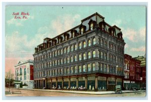 c1910s Scott Block, Erie, Pennsylvania PA Antique Unposted Postcard