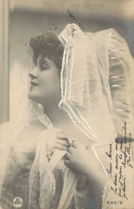 Jugendstil Woman Wedding Dress RPPC Vintage Postcard 06.41