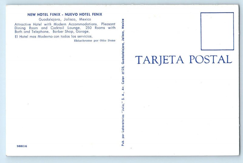 Guadalajara Jalisco Mexico Postcard New Hotel Fenix and Road Aerial View c1950's