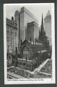 Ca 1926 Real Photo Post Card NY Trinity Church On Broadway & Wall St