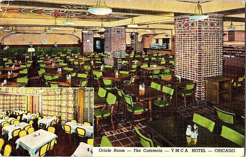 Y M C A Hotel Oriole Room The Cafeteria Chicago Vtg. Postcard Standard View Card 