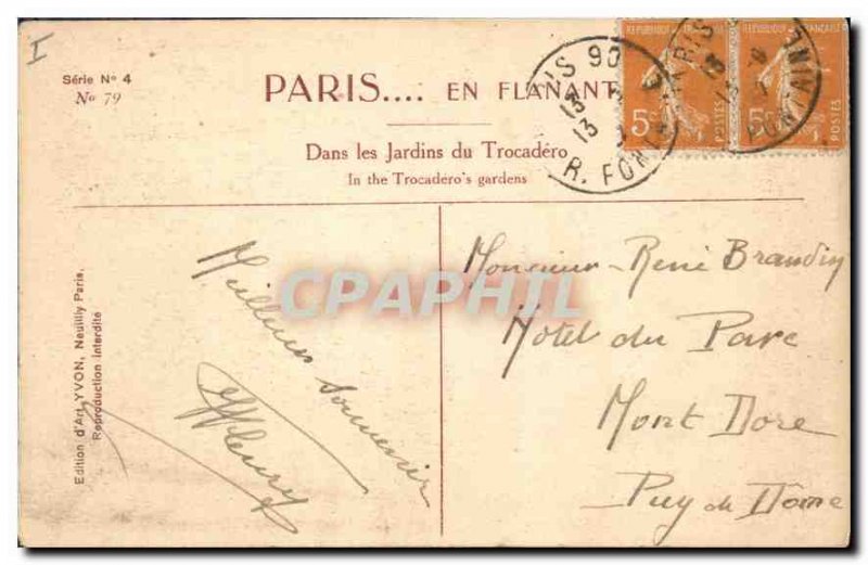 Postcard Old Paris Strolling In In Gardens of Trocadero