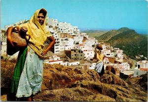 Mojocar Almeria Spain Woman White Town View Unused Vintage Postcard F6