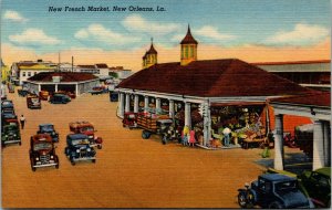 Vintage New French Market Old Cars New Orleans Louisiana LA Linen Postcard