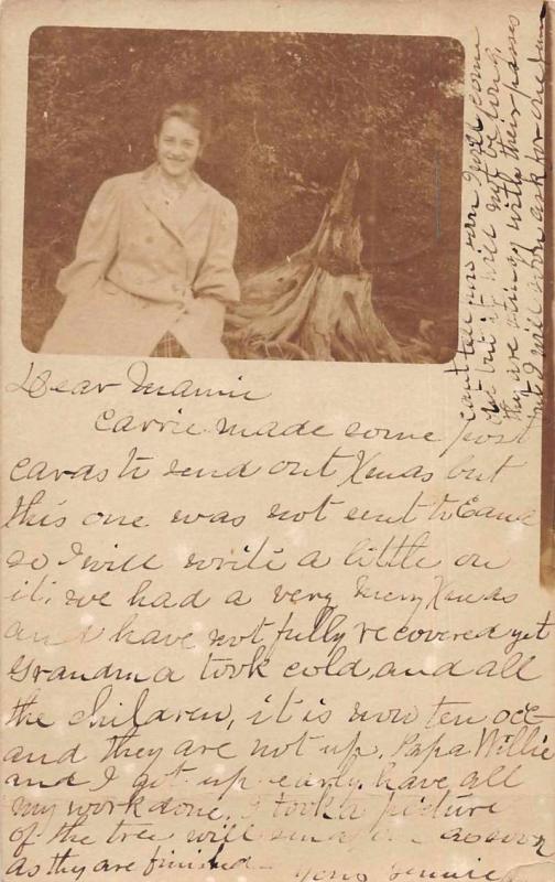 Driftwood Girl with Tree Stump Postal Used Real Photo Antique Postcard J73263