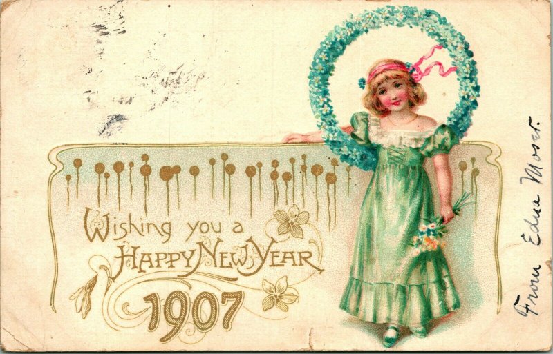 Vtg 1907 Tuck's Carte Postale  Wishing You Un Bonne Année  Artistique Séries