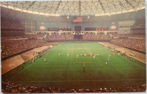 postcard Houston Astrodome interior view with Gulf gas advertising in stadium TX