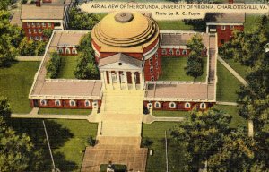 VA - Charlottesville. Univ. of Virginia, aerial view of Rotunda