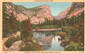 Vintage Postcard 1943 Yosemite National Park Mirror Lake Mt. Watkins California