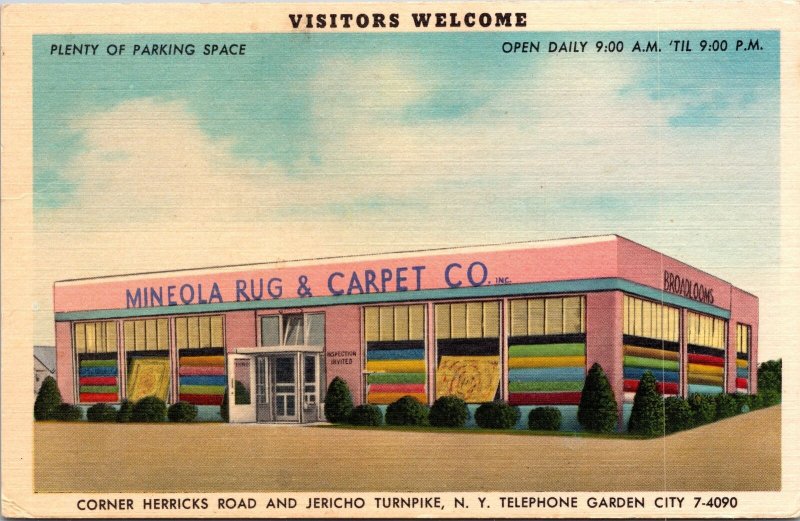 Vintage Postcard Mineola RUG & Carpet Company Jericho Turnpike