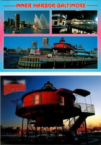 2~4X6 Postcards Baltimore MD Maryland INNER HARBOR & SEVEN FOOT KNOLL LIGHTHOUSE