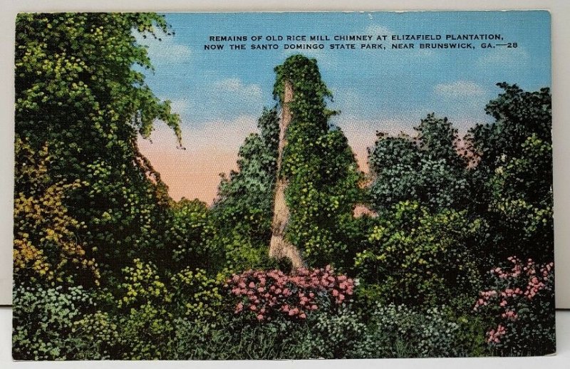 Elizafield Plantation, Brunswick Ga Remains Old Rice Mill Chimney Postcard C12