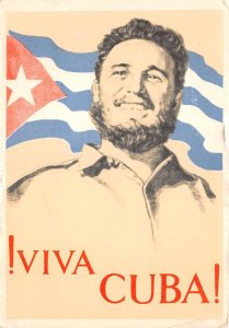 US39 postcard  Viva Fidel flag and portrait