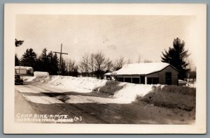 Postcard RPPC c1950s Norridgewock ME Dine-A-Mite Camps Main Office Winter