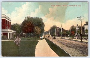 1910's FARMVILLE VIRGINIA HIGH STREET WEST OLD CARS DIRT ROAD ANTIQUE POSTCARD