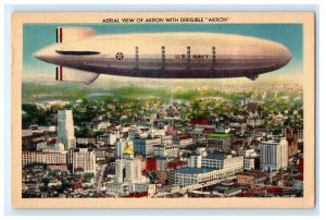 Us Navy Airship Zeppelin Aerial View Over Akron OH Ohio Postcard (FP7)