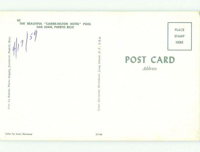 Pre-1980 SWIMMING POOL AT HILTON HOTEL San Juan Puerto Rico PR HQ2401