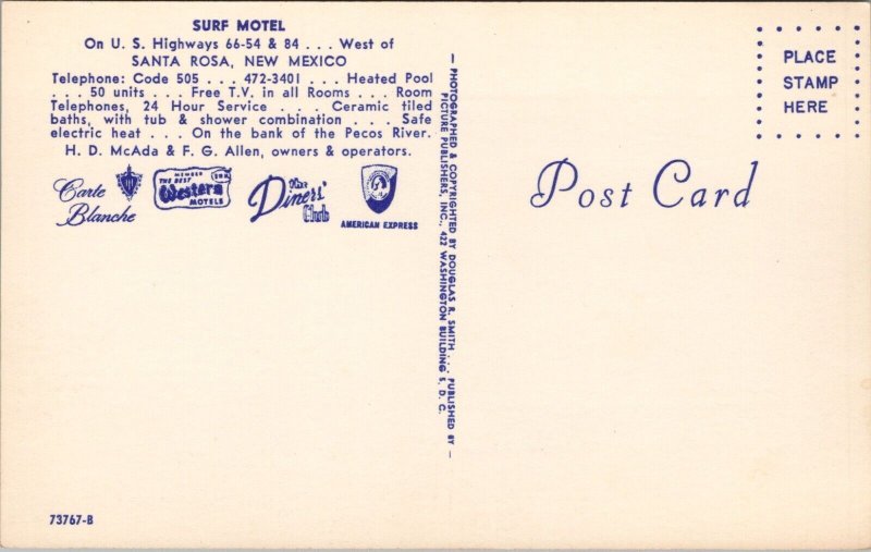 Surf Motel Santa Rosa NM Postcard PC427