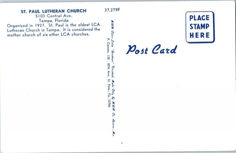 St Paul Lutheran Church Tampa Florida Postcard