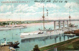 British Royal Navy Warships in Harbor Halifax Nova Scotia Vintage Postcard