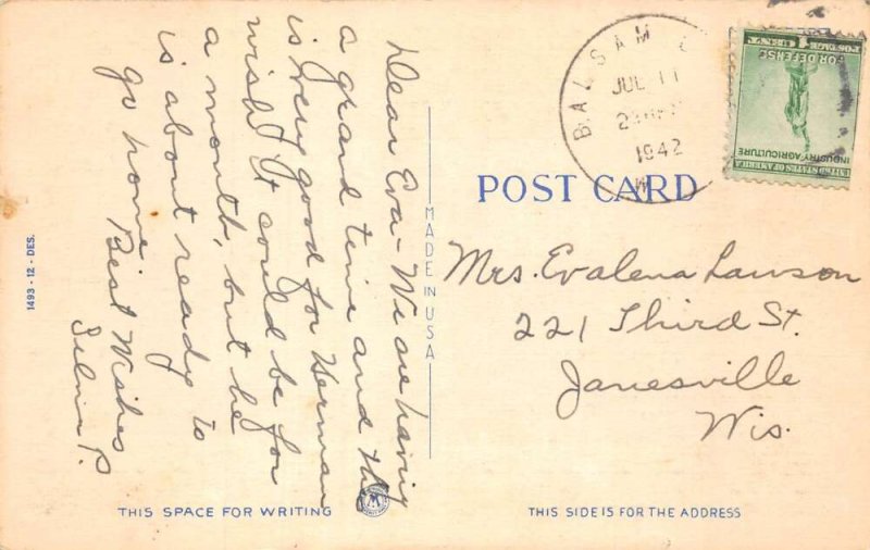 Balsam Lake Wisconsin Greetings Fishing Scene Vintage Postcard AA87234