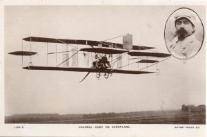 Colonel Cody On Aeroplane Antique Real Photo Aviation Plane Postcard