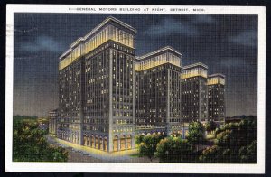 Michigan DETROIT General Motors Building at Night pm1939 - Linen