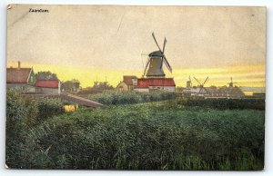 1920s ZAANDAM NETHERLANDS WINDWILLS LANDSCAPE HAND TINTED POSTCARD P3229