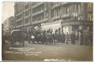 Mr Vanderbilt's Coach Venture Leaving The Metropole May 5th 1908 RP PPC  