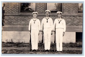 US Navy Sailors Postcard RPPC Photo With Gun c1910's Unposted Antique