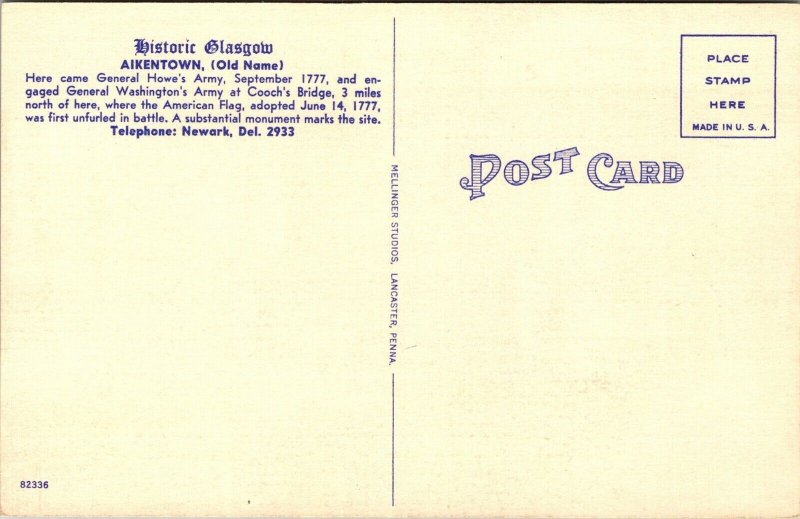 Linen Postcard Glasgow Arms Restaurant in Glasgow, Delaware~136790