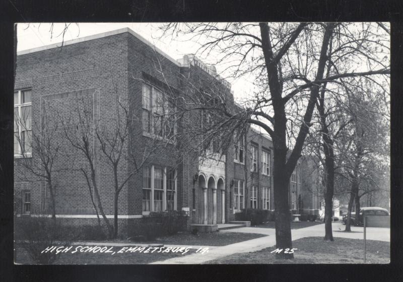 RPPC EMMETSBURG IOWA HIGH SCHOOL BUILDING VINTAGE REAL PHOTO POSTCARD