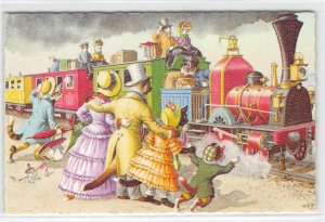 Cats Riding Train Railroad Mainzer Belgium #4926 Vintage Fantasy Anthropomorphic