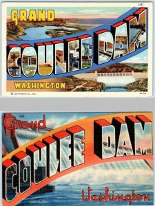 2 Large Letter Linens COULEE DAM, WASHINGTON WA - Curteich, Tichnor  Postcard