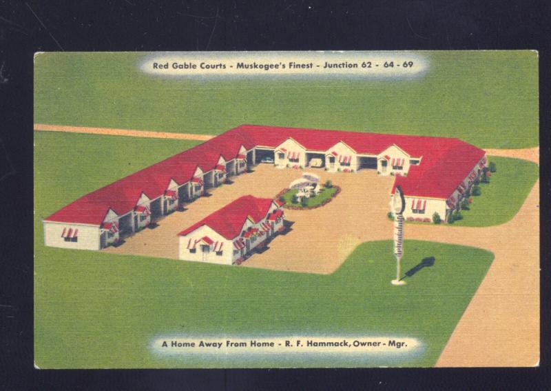 MUSKOGEE OKLAHOMA RED GABLE COURTS VINTAGE LINEN ADVERTISING POSTCARD