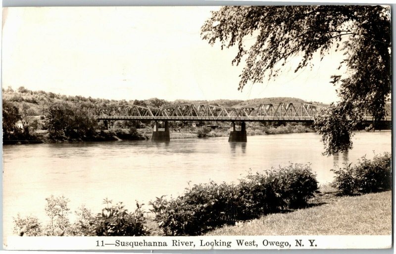 Susquehanna River Looking West Owego NY c1952 Vintage Postcard B06