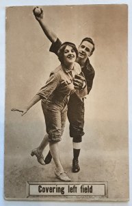 Used? Postcard Baseball Post Card “Covering Left Field” Risque c1910LB