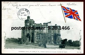 h3826- ST. JOHN NB Postcard 1905 Caverhill Hall. Patriotic Flag